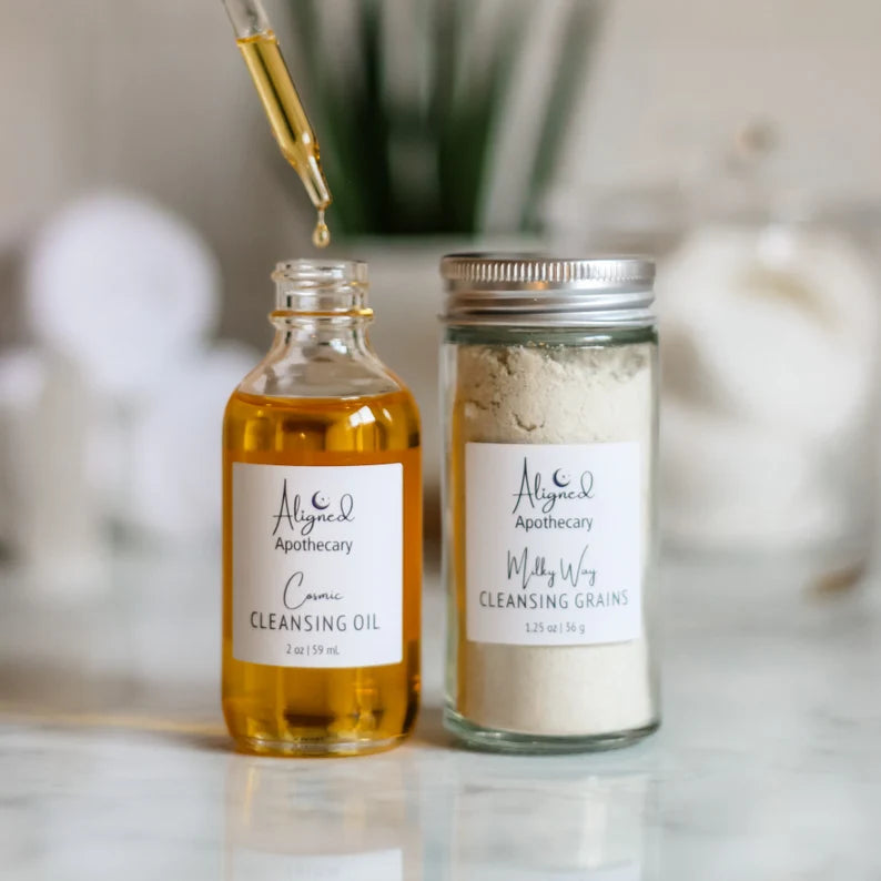 Natural Skincare Face Kit | Face Cleansing Oil, Cleansing Grains, Hydrosol, Glow Face Serum | Clean Beauty Starter Kit | Beginner Skincare