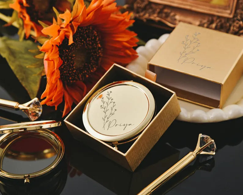 Engraved Bridesmaids Gifts Pocket Makeup Mirror, Elegant Bridal Shower Gift, Personalized Compact Mirror, Bridesmaid Thank You Gift